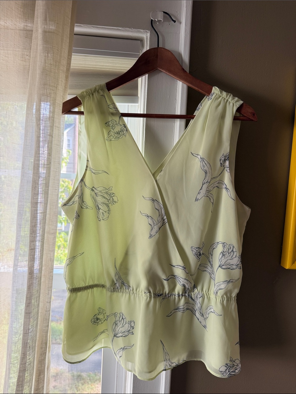Banana Republic Light Yellow Floral Sleeveless Wrap Top